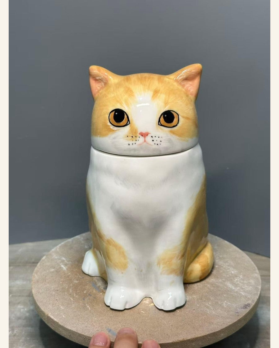 Custom Cat Memorial Urn – Hand-Painted from Your Photos